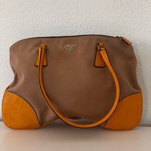 Prada Brown and Orange Leather-Trim Shoulder Bag
